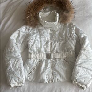Gorgeous white Jacket with a luxurious REAL Fox Fur Trim-Size 12yr Made in Italy
